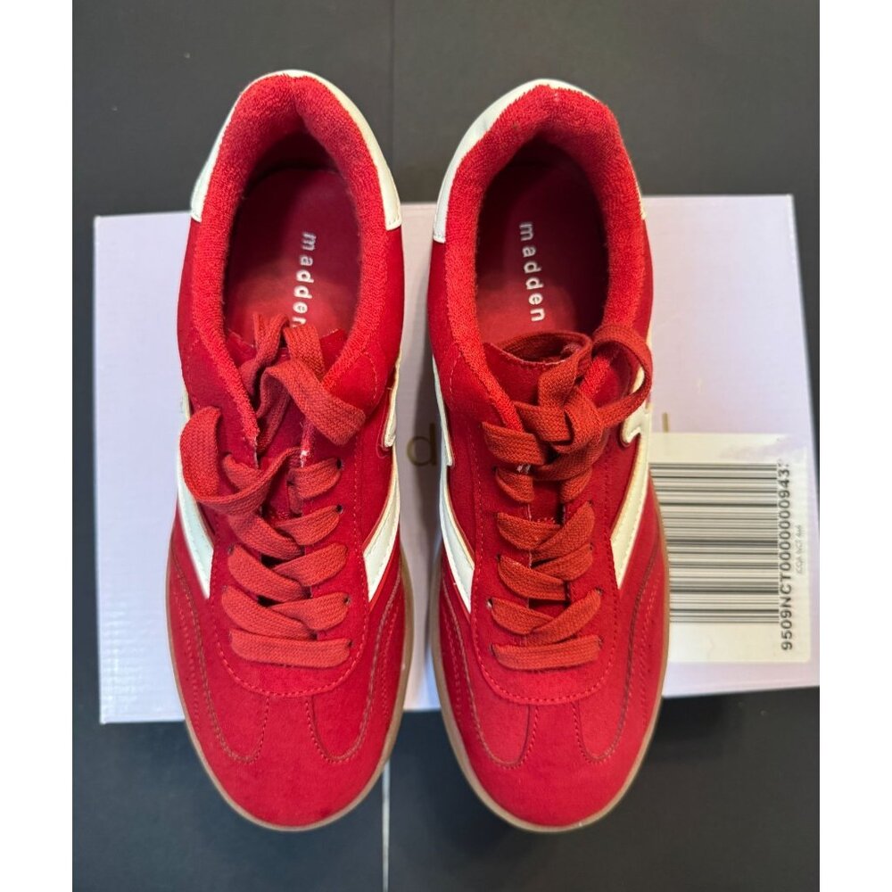 Madden Girl Shoes Womens 8 M Red Mightty Lace-up Gum Sole Low-Top Sneakers Giia - Picture 1 of 11